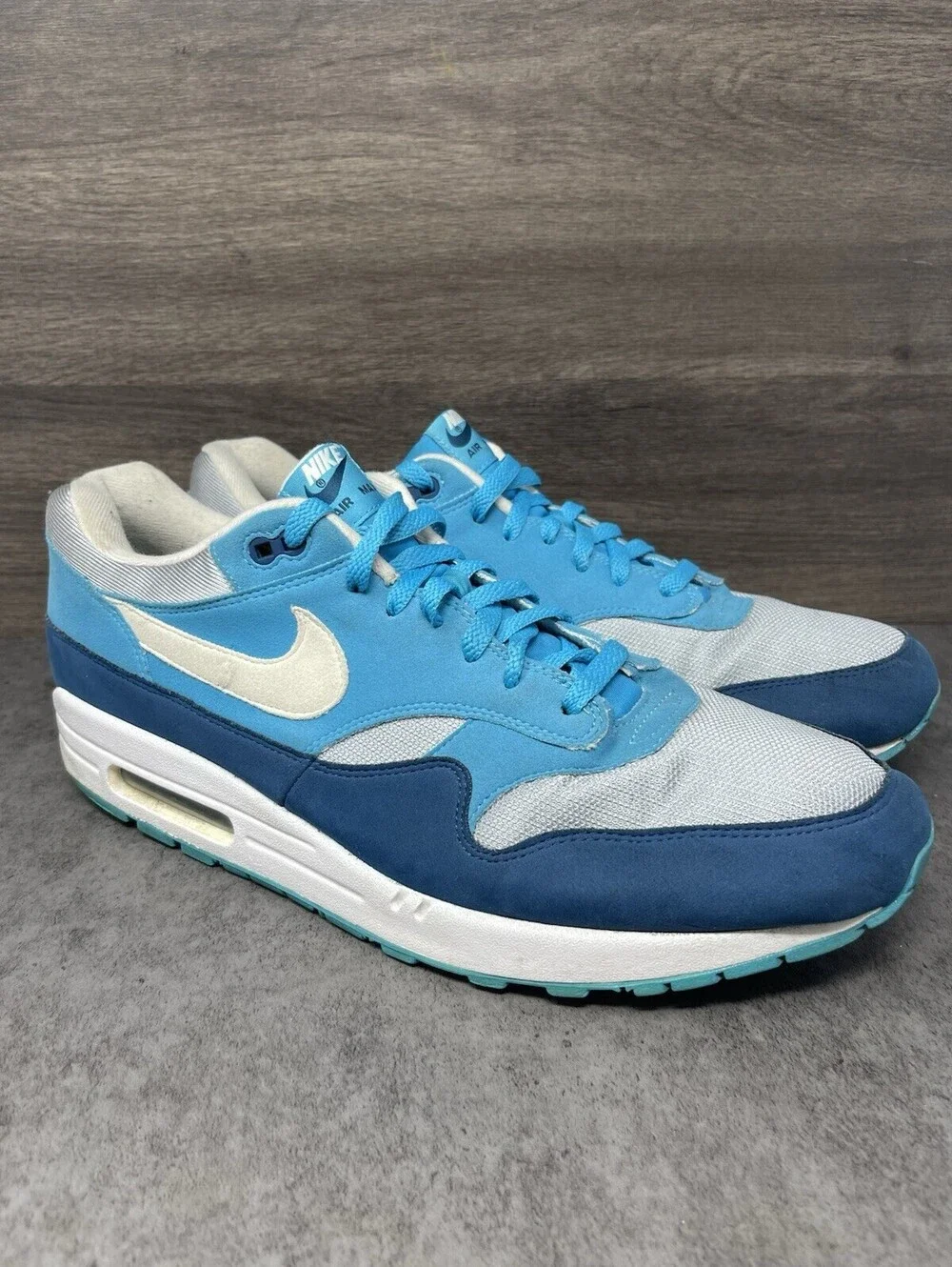 Nike Air Max 1 Blue Fury Wolf Grey Mens Size 15 Running Shoes AH8145-002